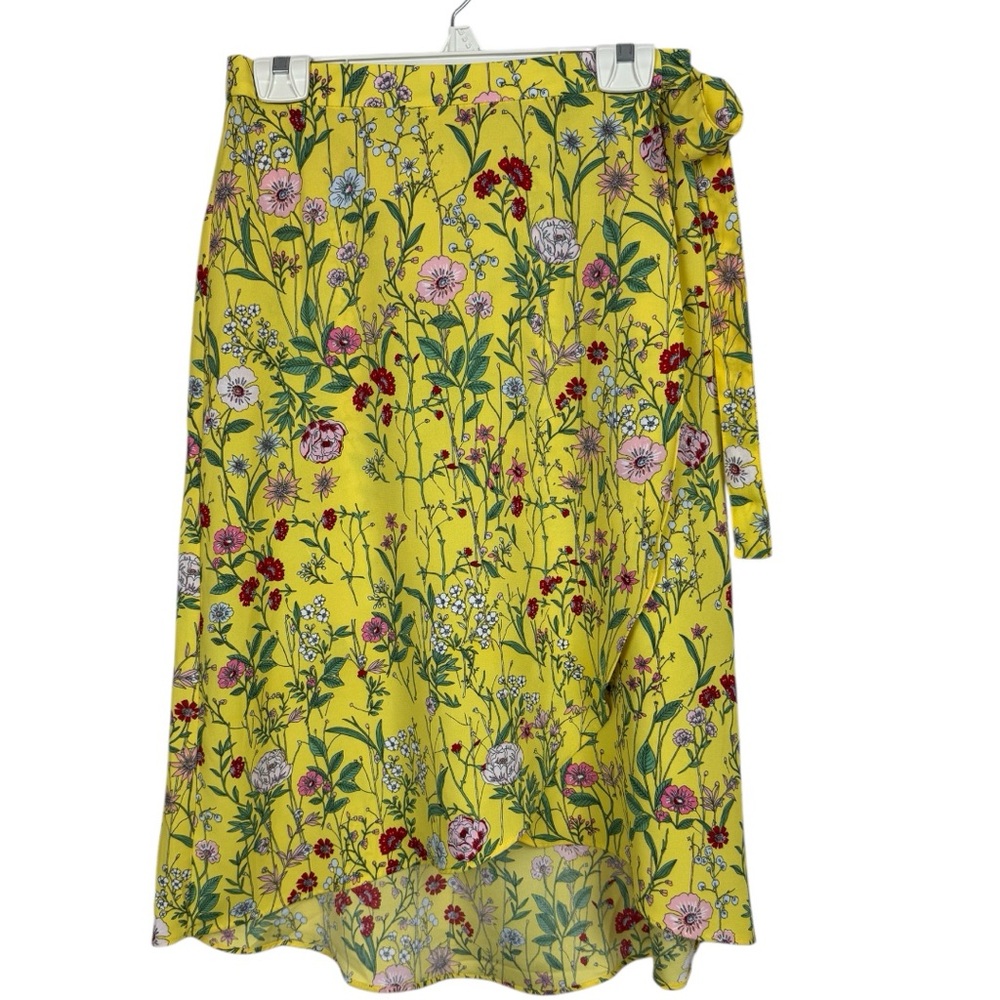 🥑5/$25 loft Wrap Yellow Floral Midi Tie Skirt sz 4